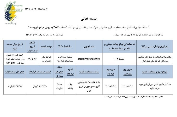 فروش اوراق سلف نفتی از یک شنبه آینده