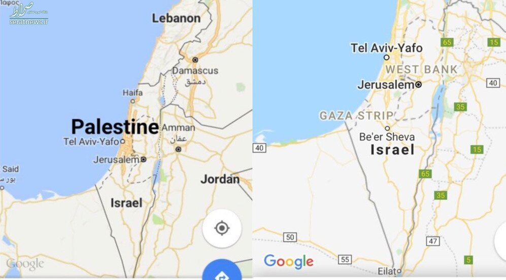 توجیه عجیب گوگل در حذف نام فلسطین از نقشه‌