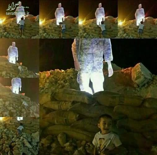 لحظه دردناک مواجهه فرزند شهید مدافع حرم با ماکت پدرش+ عکس