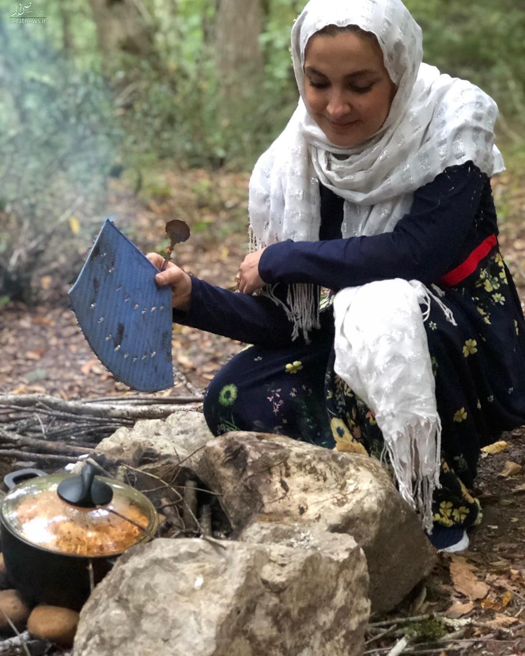 عکس/ خانم مجری و آشپزی در طبیعت