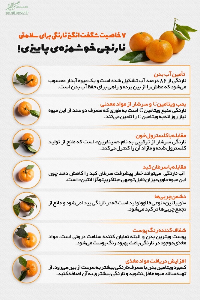 اینفوگرافی/ ۷ خاصیت شگفت انگیز نارنگی برای سلامتی