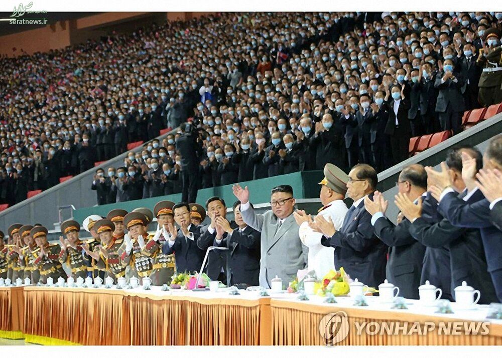 حضور بدون ماسک رهبر کره شمالی در یک مراسم عمومی + عکس