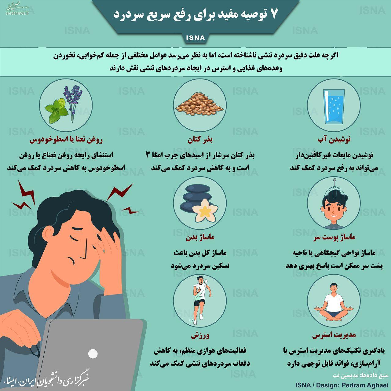 اینفوگرافی / هفت روش مفید برای رفع سریع سر درد