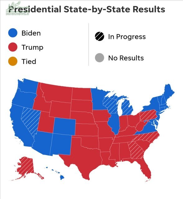 تازه‌ترین نتایج انتخابات آمریکا: ترامپ ۲۱۴-بایدن ۲۶۴