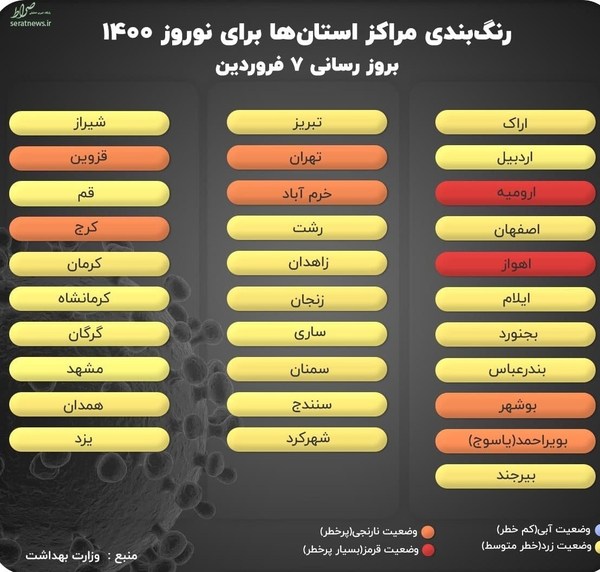 روایت بیمارستان‌هایی که شلوغ‌تر می‌شوند و شهرهایی که رنگ عوض می‌کنند + نقشه و جدول