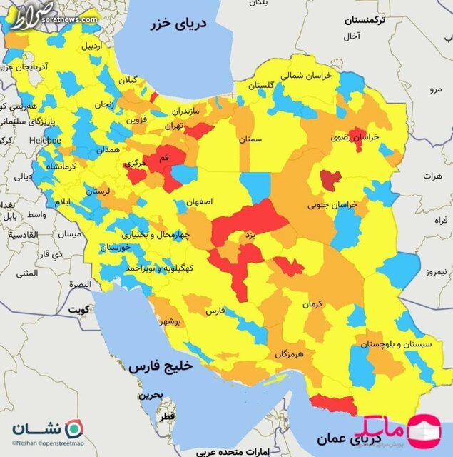 جدیدترین رنگ‌بندی کرونایی کشور/افزایش شمار شهر‌های قرمز + عکس