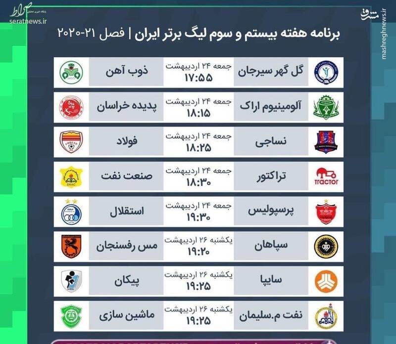 عکس/ برنامه بازی‌های هفته بیست و سوم لیگ