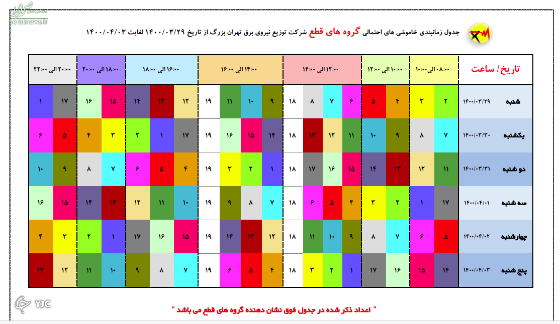 جدول خاموشی های پایتخت 