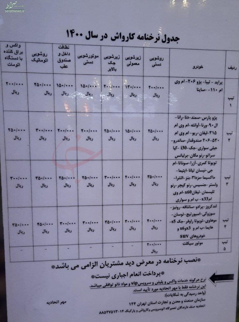  نرخ کارواش برای انواع خودرو