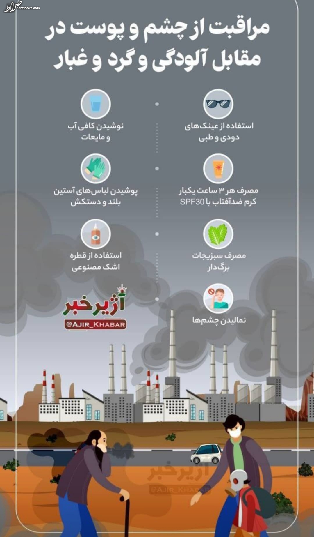 اینفوگرافیک/مراقبت از چشم و پوست در مقابل آلودگی هوا