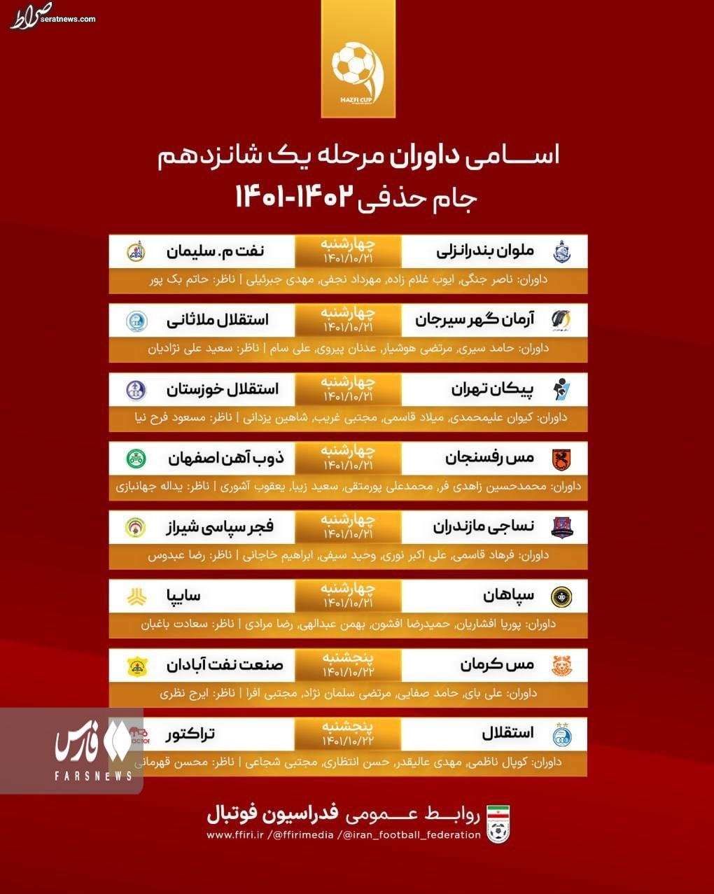 داوران دیدار استقلال و پرسپولیس در جام‌حذفی