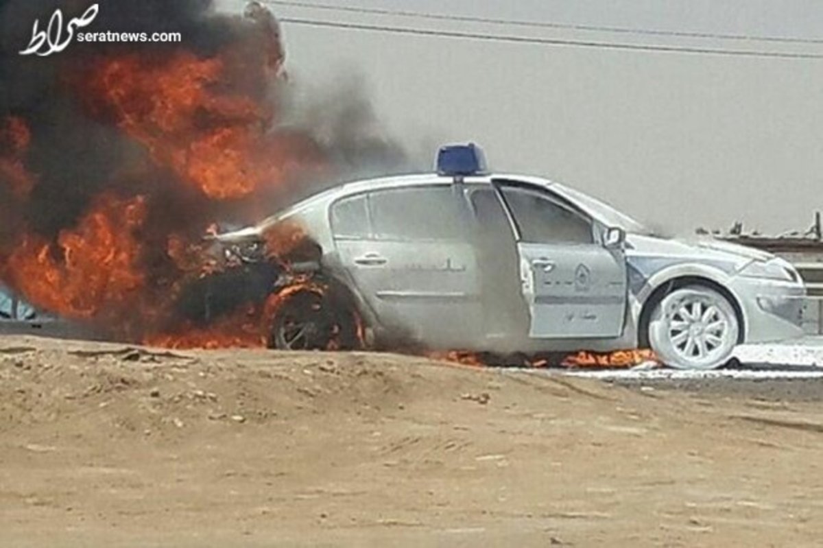 آتش سوزی خودروی پلیس در پل امام حسین