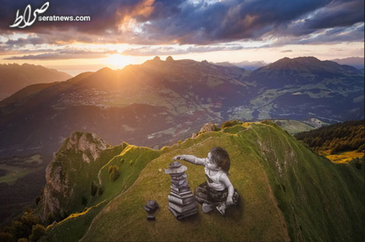 عکس / نقاشی سه بعدی روی کوه در سوییس
