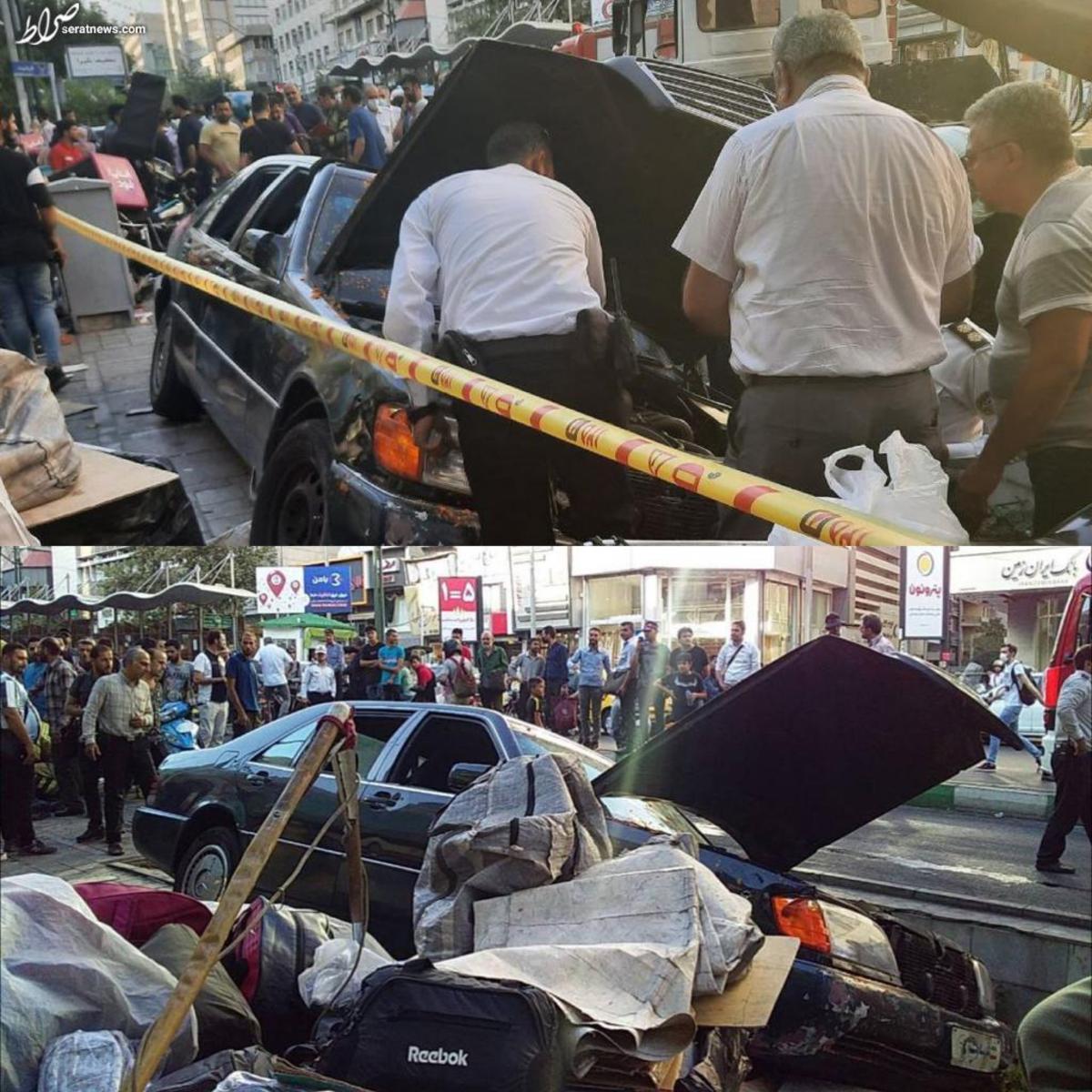 عکس/ ورود خودرو تشریفات به پیاده رو خیابان ولیعصر و مجروح شدن تعدادی از عابرین