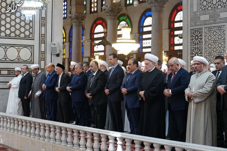 عکس/ بشار اسد در نماز و مراسم میلاد نبی اکرم(ص)