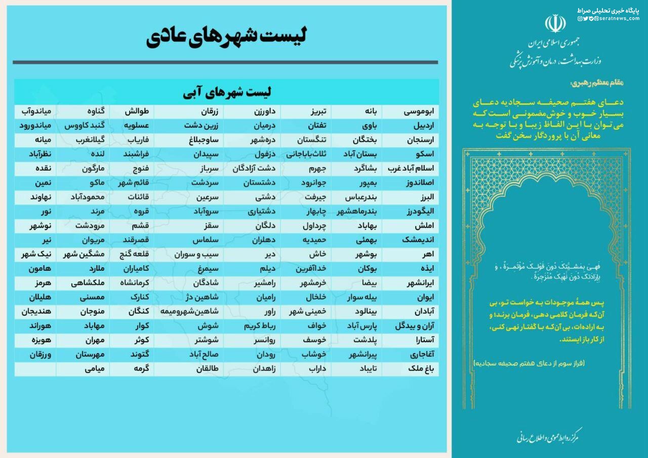 آخرین رنگبندی کرونایی شهرها: ۱۹ شهر در وضعیت قرمز + عکس