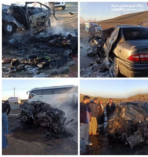 تصاویر دلخراش از تصادف مرگبار پژو و سمند در جاده سقز / ۴ نفر در دم جان باختند