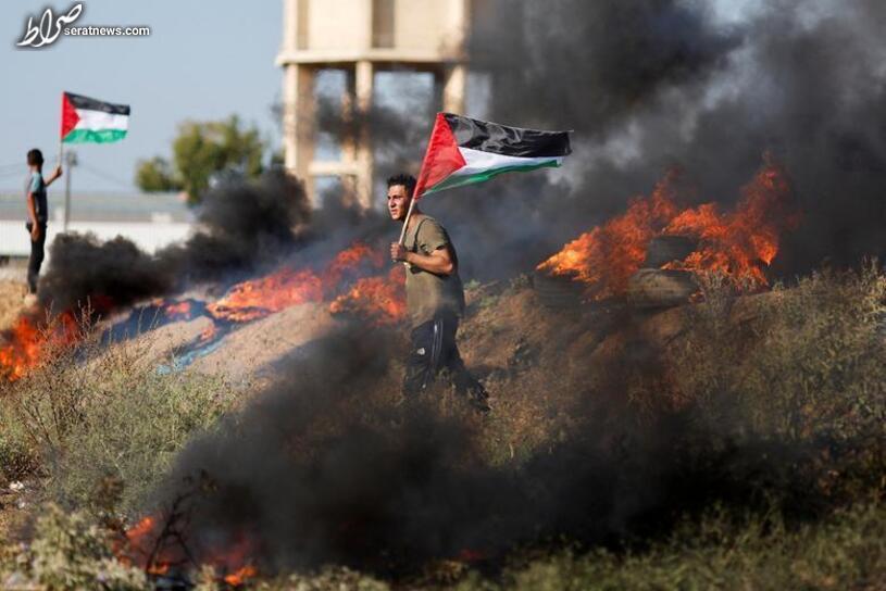 عکس  /تظاهرات ضداسراییلی جوانان فلسطینی در غزه