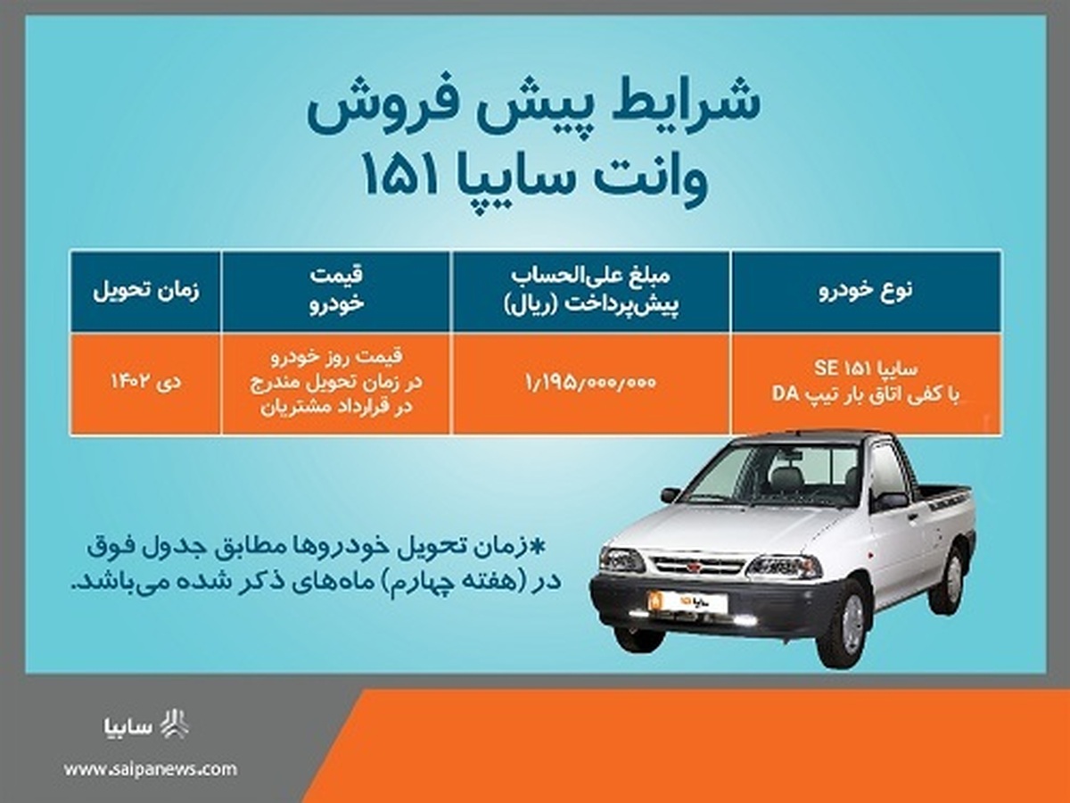 پیشفروش سایپا ۱۵۱ از امروز آغاز میشود