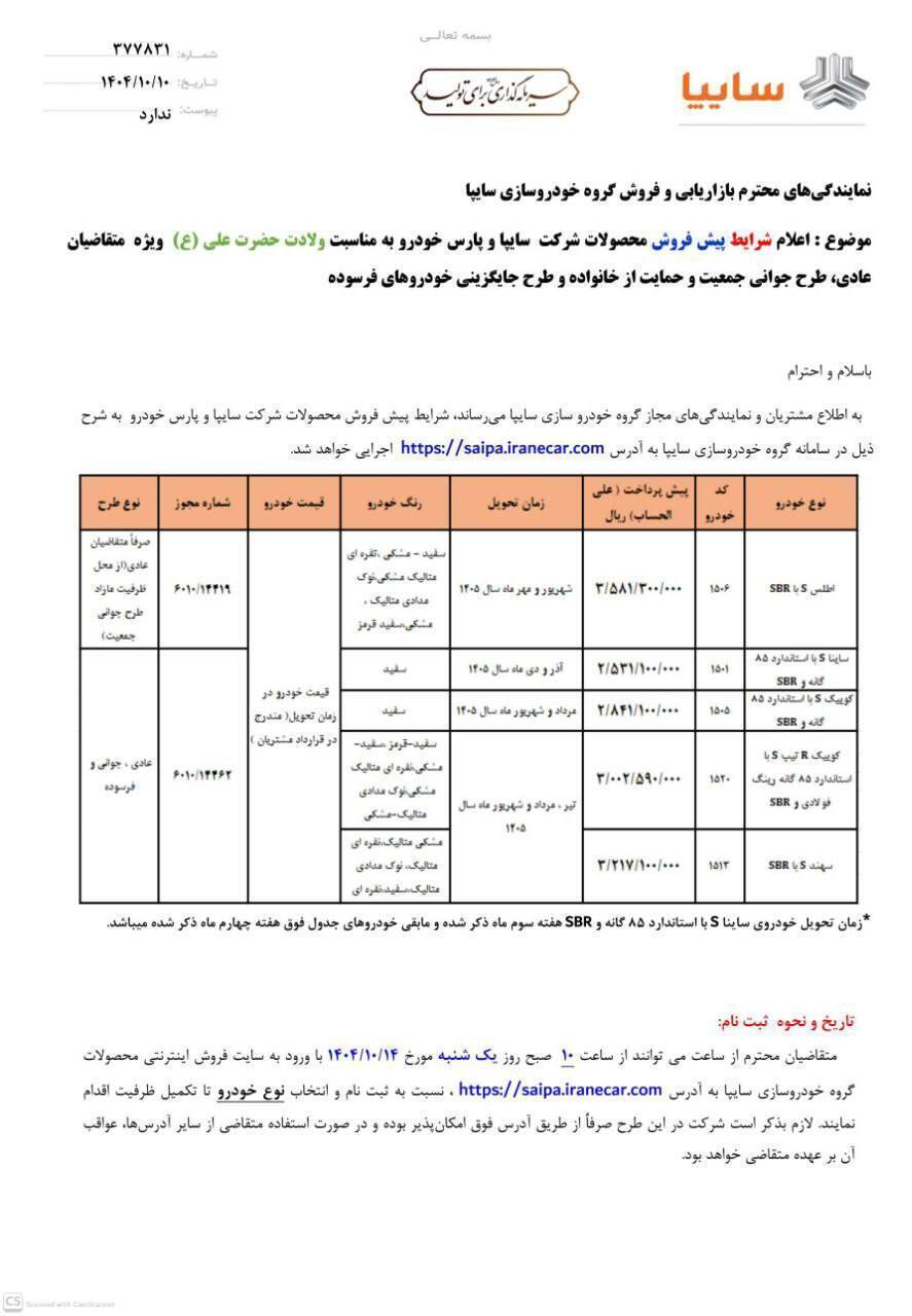 جزئیات طرح فروش سایپا برای روز پدر