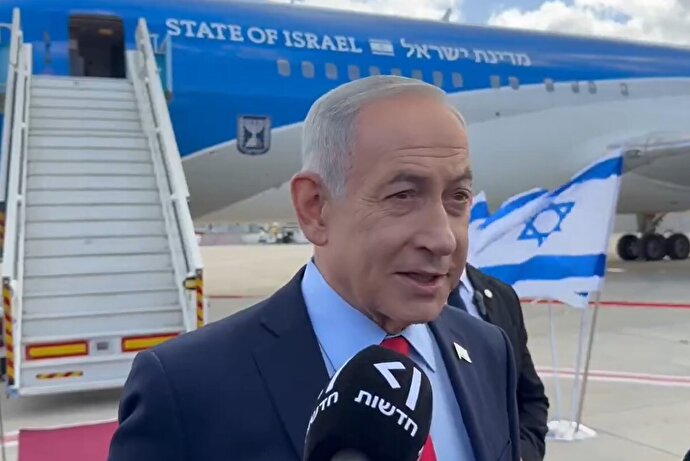فیلم| حرف‌های نتانیاهو درباره ایران پای هواپیما پیش از سفر به آمریکا