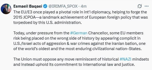 هشدار بقائی به اتحادیه اروپا