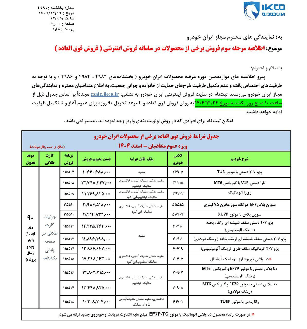 شرایط فروش محصولات ایران خودرو بدون قرعه کشی اعلام شد