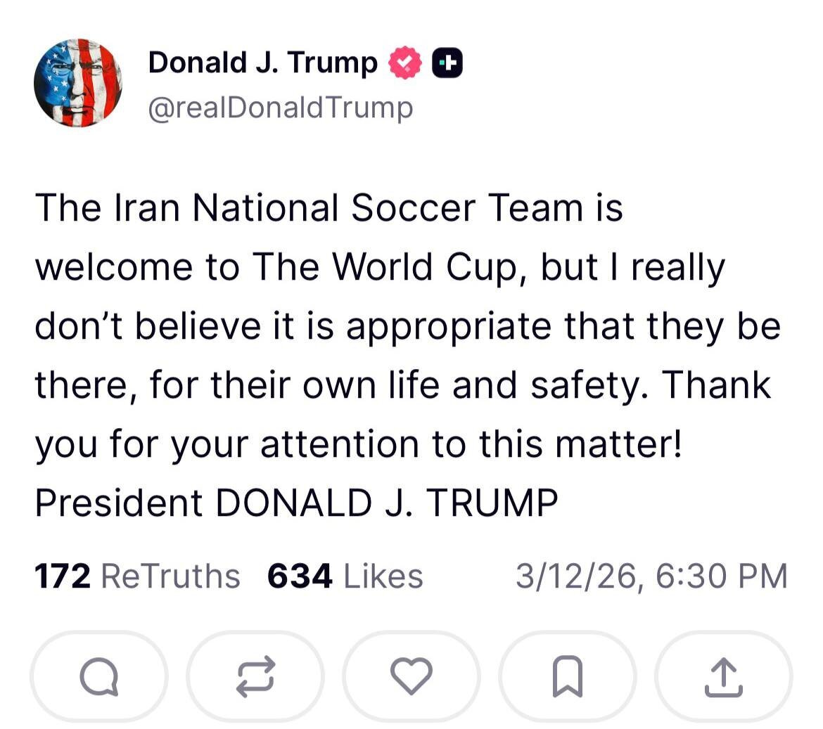 عکس | ترامپ تیم ملی ایران را تهدید کرد!