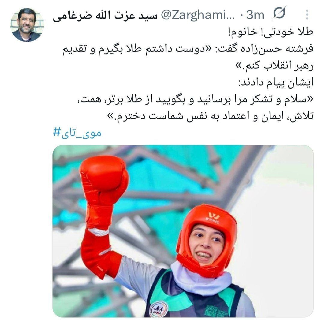 ضرغامی خطاب با دختره نقره‌ای ایران:طلا خودتی! خانوم!