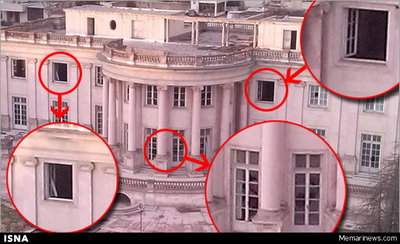 وضعیت فعلی کاخ با پنجره‌های باز و شیشه‌های شکسته