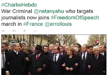نتانیاهو، جنایتکار جنگی که روزنامهنگارها را هدف قرار داد، به راهپیمایی آزادی بیان فرانسه پیوست