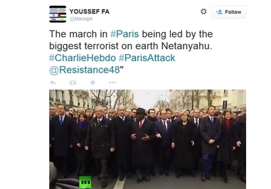 راهپیمایی پاریس را بزرگترین تروریست روی زمین، نتانیاهو، رهبری میکند