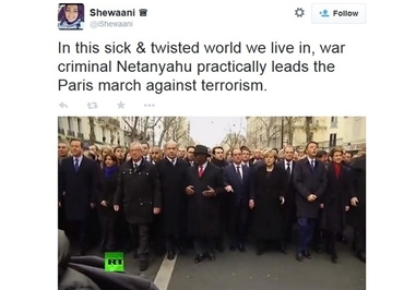 در دنیای فاسد و پیچیدهای که در آن زندگی میکنیم، یک جنایتکار جنگی مثل نتانیاهو، راهپیمایی ضدتروریسم در پاریس را رهبری میکند