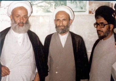 آیت الله ابوالقاسم خزعلی درکنارمرحوم آیت الله حاج شیخ احمد مجتهدی تهرانی 1361