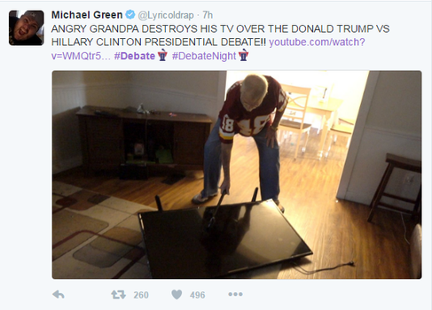 پس از دیدن مناظره کلینتون و ترامپ پدربزرگ عصبانی تلویزیونش را شکست.