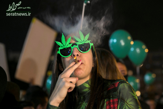  زن اسرائیلی در حال کشیدن ماده مخدر ماری جوانا در طول برگزاری یک تظاهرات. کمیته حکومتی رژیم صهیونیستی در لایحه‌ای با صادرات ماری جوانا برای مصارف پزشکی موافقت کرده است.