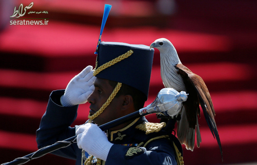 یک سرباز نیروی هوایی سریلانکا با عقابی بر روی شانه که نمادی از نیروی هوایی این کشور است در رژه سالروز استقلال سریلانکا