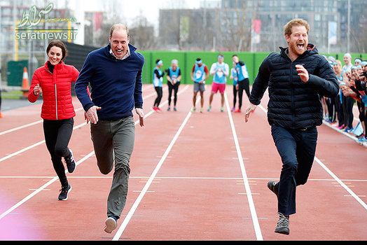 شرکت پرنس ویلیام ، کیت، دوشس کمبریج و شاهزاده هری در یک مسابقه دو و میدانی در طول برگزاری یک رویداد خیریه در لندن