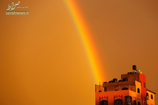 نمایی زیبا از رنگین کمان در غزه