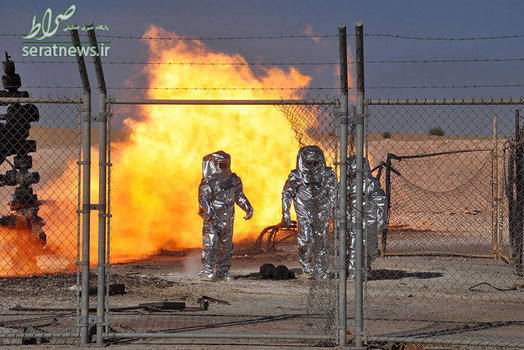 پوشش ضد آتش سه نیروی امدادی پس از حضور در میدان گازی حیان در حمص سوریه