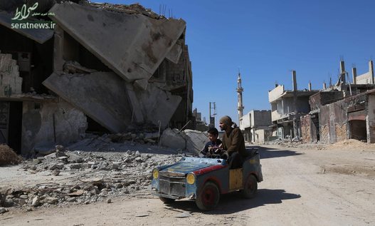 تردد در خیابان های منطقه غوطه شرقی سوریه با ماشین اسباب بازی