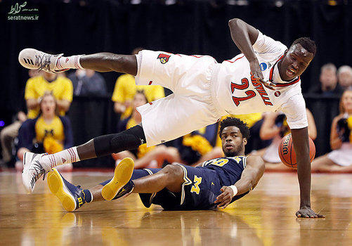زمین خوردن در جریان دیدار دو تیم بسکتبال لوئیزویل و میشیگان آمریکا
