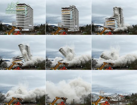 تصویری ترکیبی از لحظه تخریب یک ساختمان در شهر بن آلمان