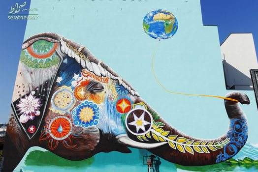 نقاشی یک فیل بر روی دیواری در برلین آلمان