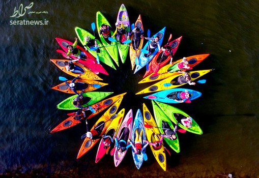 تصویری هوایی از قایقرانی در رودخانه ای در لیائونینگ چین