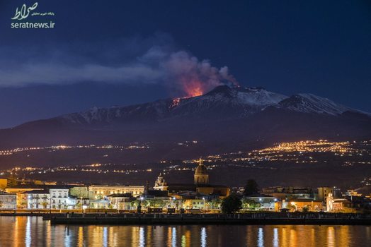 نمایی از آتش فشان فعال شده اتنا در شهر سیسیلیایی ریپستو ایتالیا