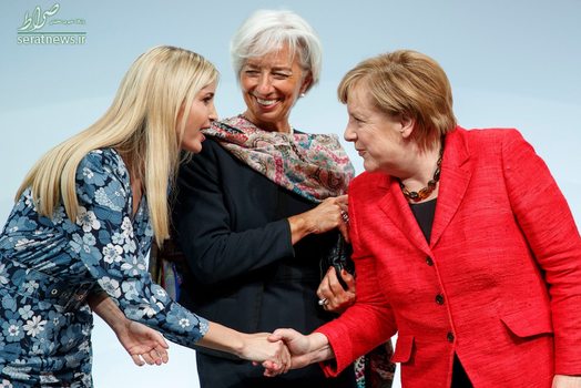 ملاقات ایوانکا ترامپ دختر رییس جمهور آمریکا، کریستین لاگارد رییس صندوق بین ‌المللی پول و آنگلا مرکل صدراعظم آلمان در نشست گروه 20 در آلمان