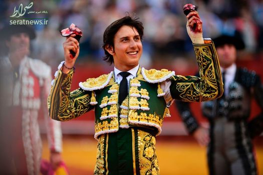 یک ماتادور پرویی گوش های یک گاو وحشی را بریده - سویا، اسپانیا