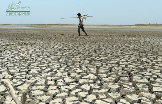 راه رفتن یک مرد هندی رو یک زمین خشکسالی زده در حومه چنای