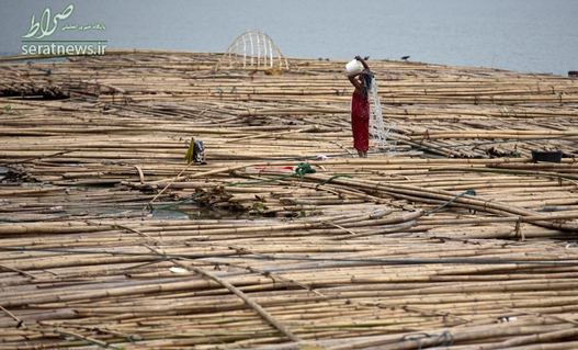 یک زن در حال ریختن آب بر روی خود در کنار  رودخانه براهماپوترای هند